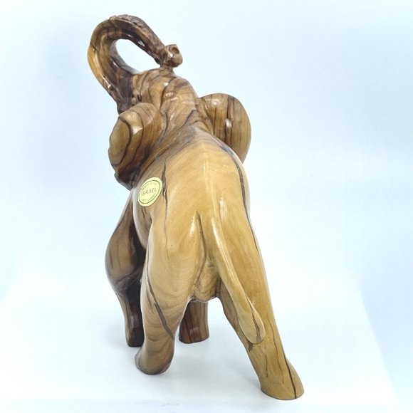 Hand Carved Polished Wooden Lucky Elephant Trunk Up From Holy Land Israel 8” - Picture 4 of 6